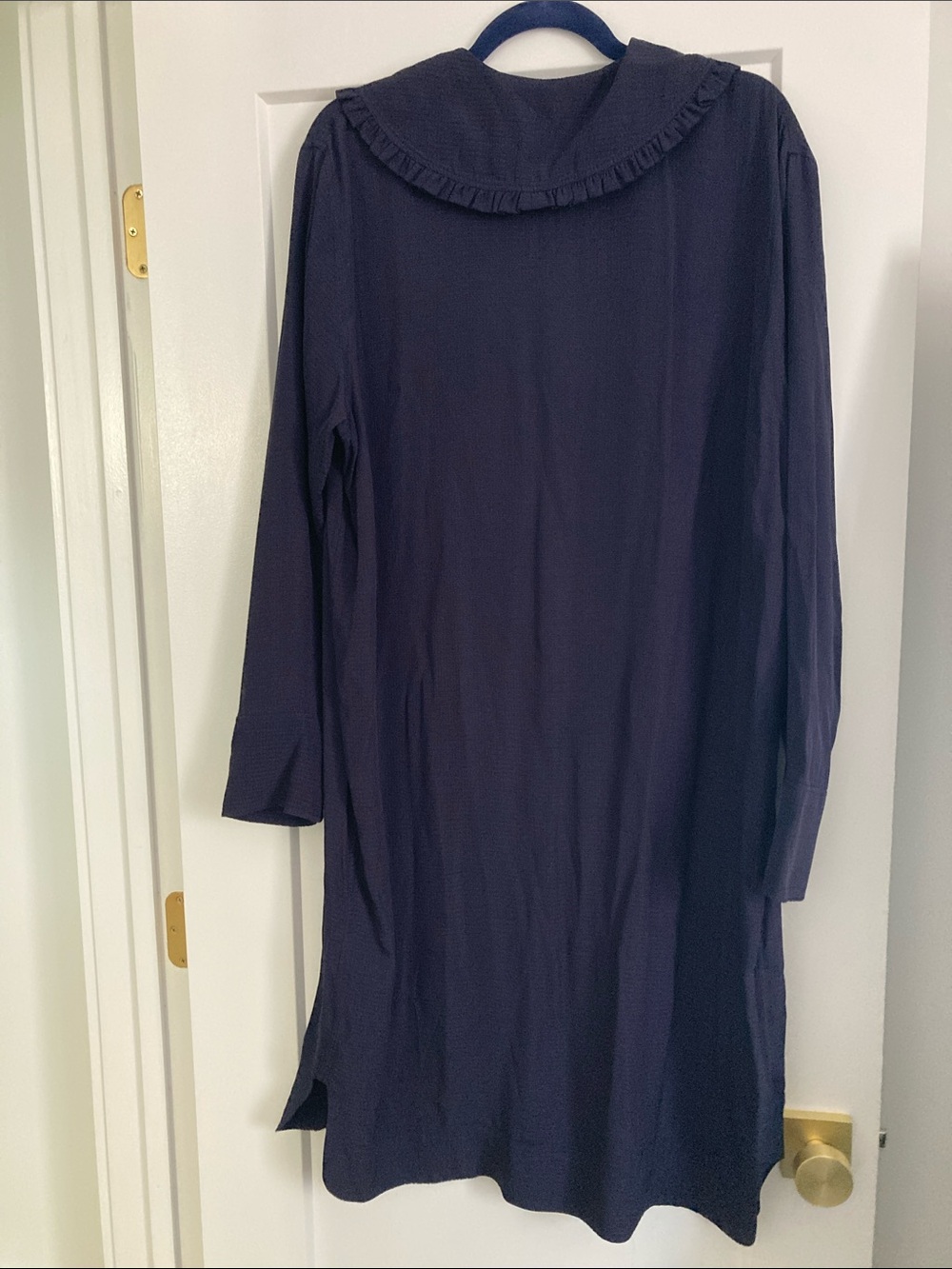 Ganni Ripstop Navy Button-Front Dress with Ruffle Collar - Picture 8 of 12